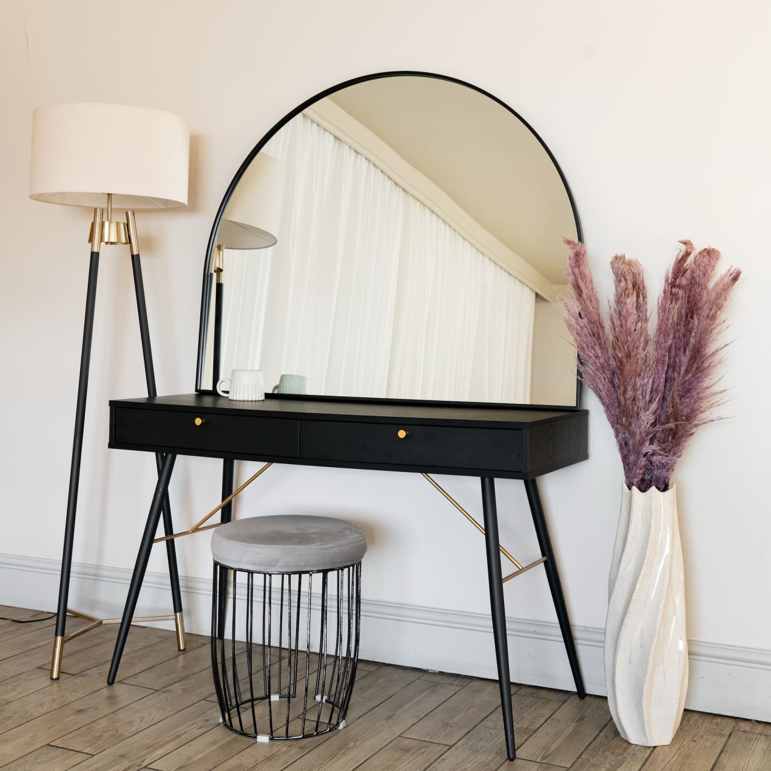 Akiko - Black Metal Arched Mirror - 95cm x 120cm