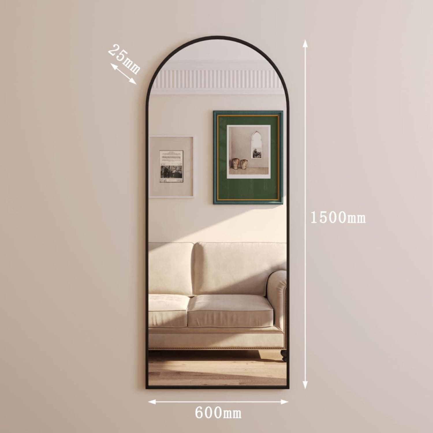 Akiko - Full Length Black Metal Arched Mirror - 150cm x 60cm