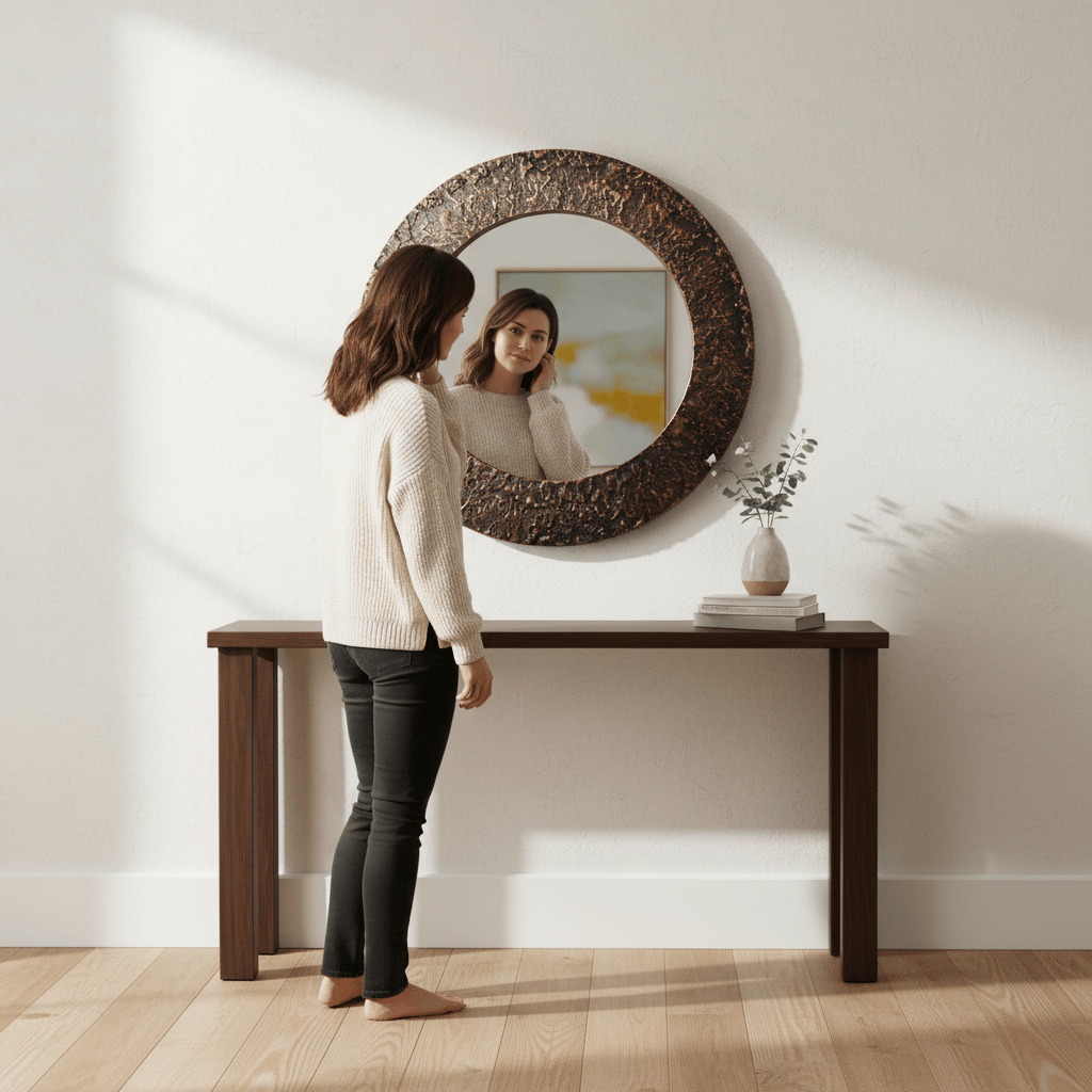 Akola Copper Finish Round Wall Mirror