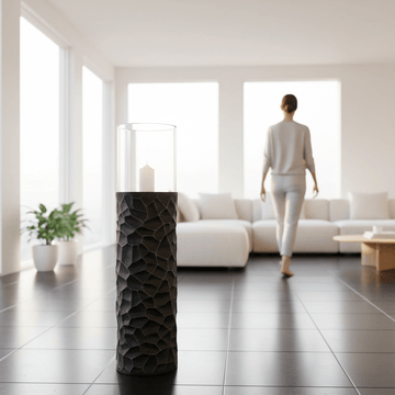 Akola Large Floor Standing Hurricane Candle Holder In Black