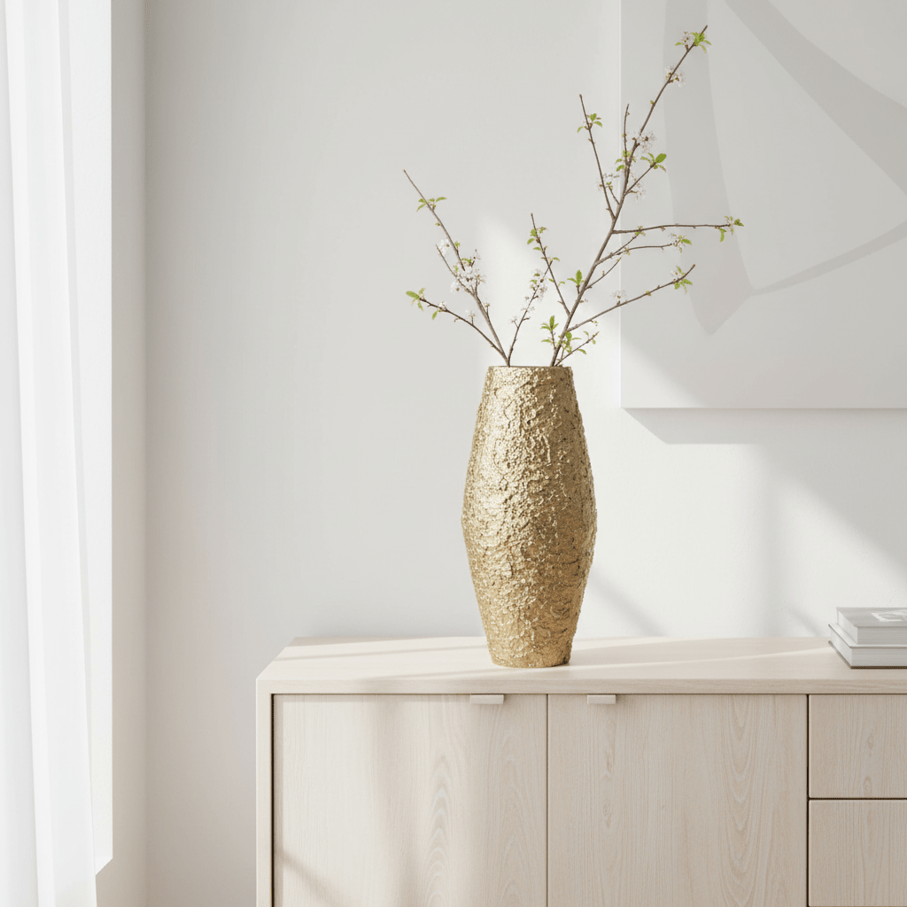 Akola Large Gold Textured Metal Vase