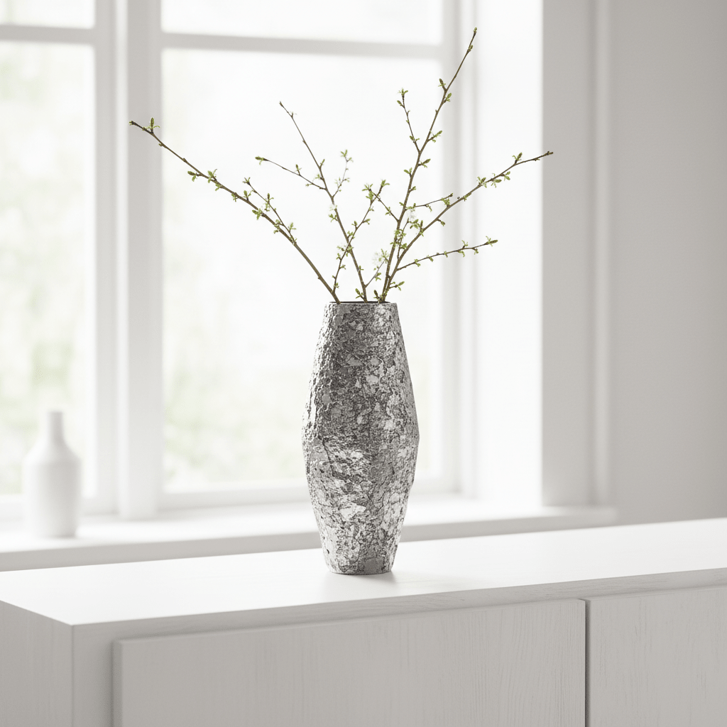 Akola Large Silver Textured Metal Vase