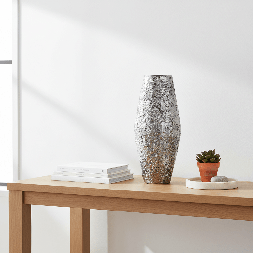 Akola Large Silver Textured Metal Vase