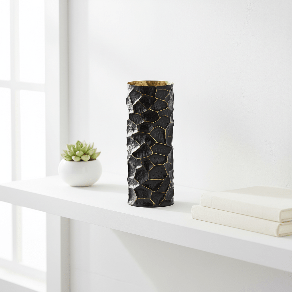 Akola Largemetal Vase In Black And Gold
