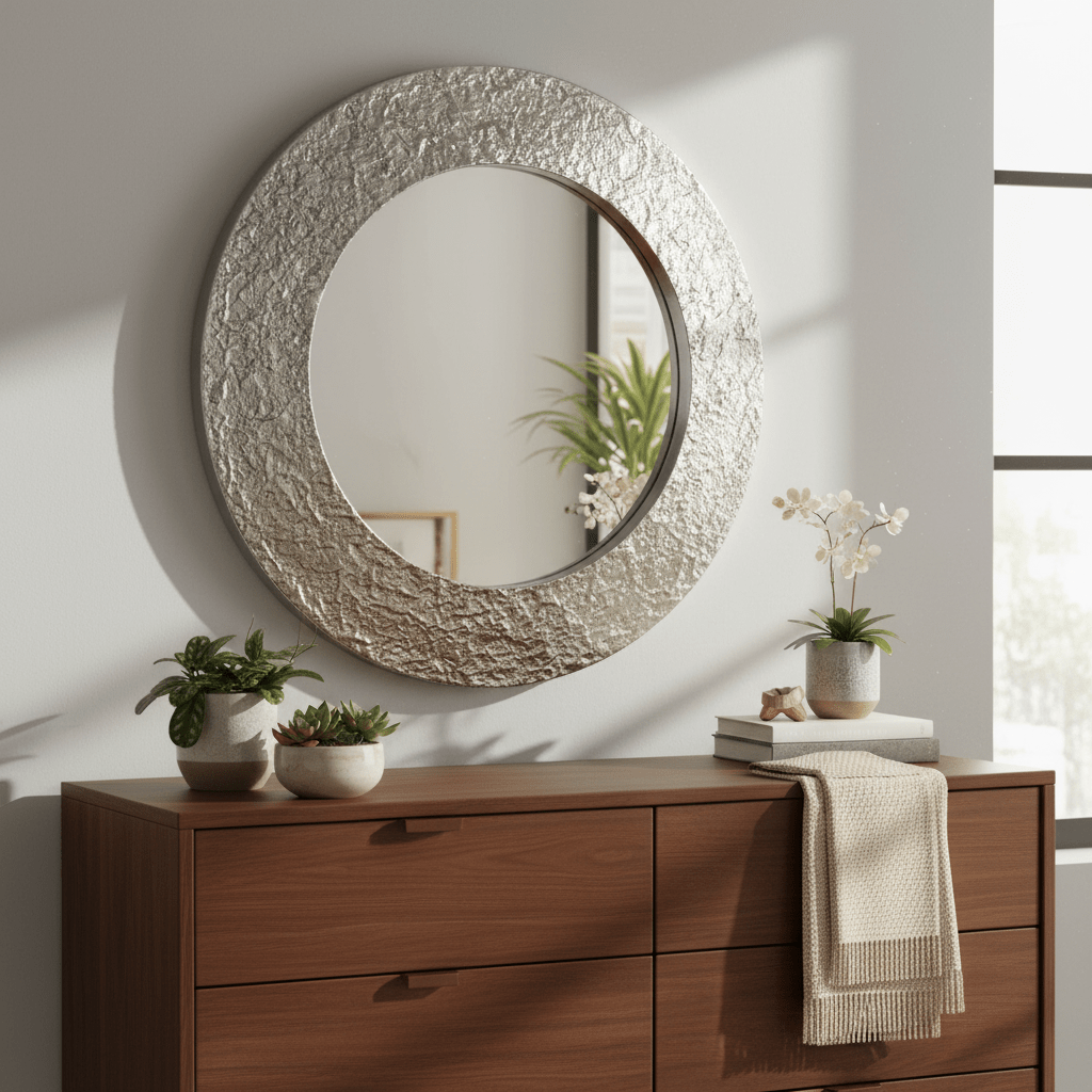 Akola Nickle Finish Round Wall Mirror
