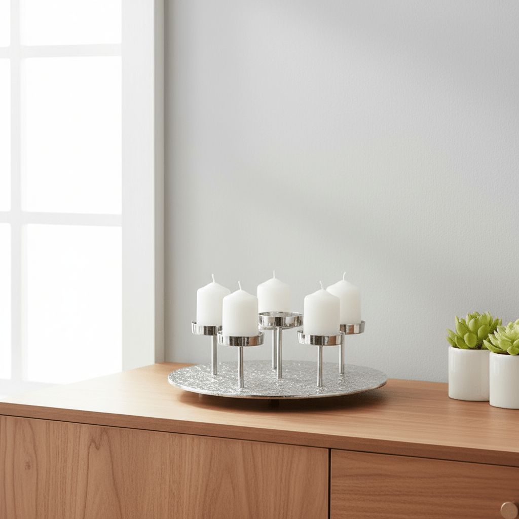 Akola Silver Round 6 Pillar Candle Holder
