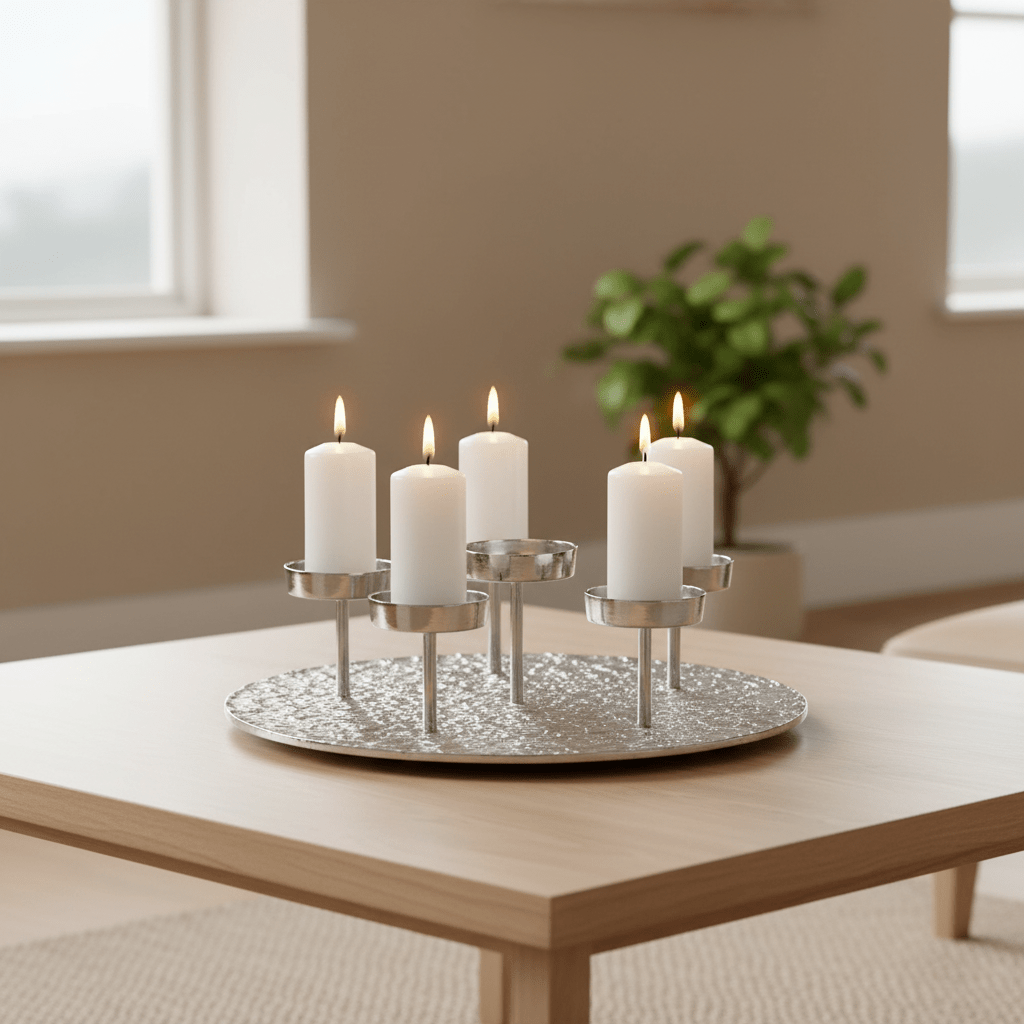 Akola Silver Round 6 Pillar Candle Holder