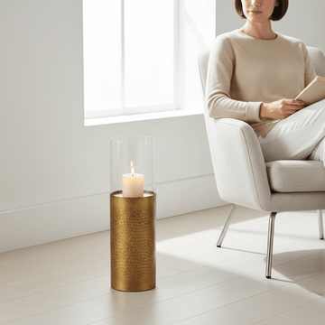 Akola Small Floor Standing Candle Holder In Antique Gold