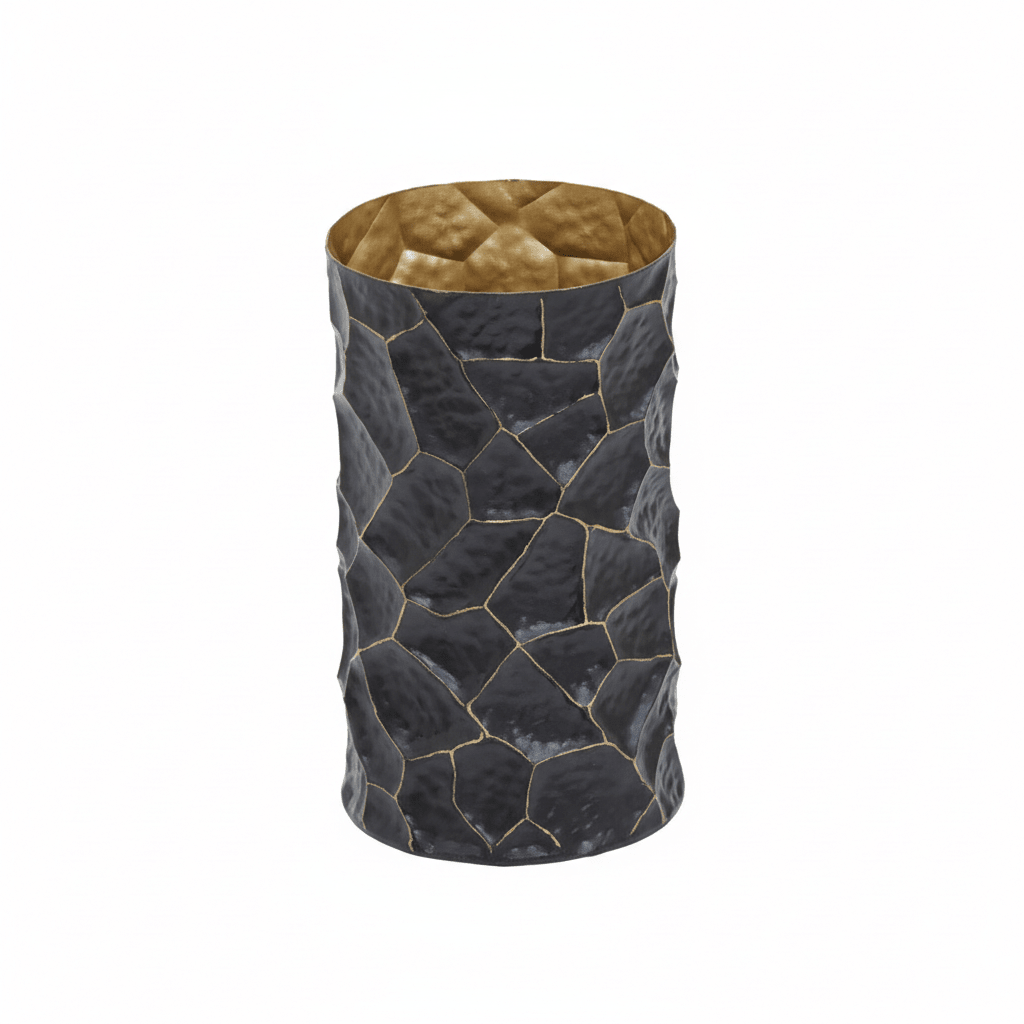 Akola Small Metal Vase In Black And Gold