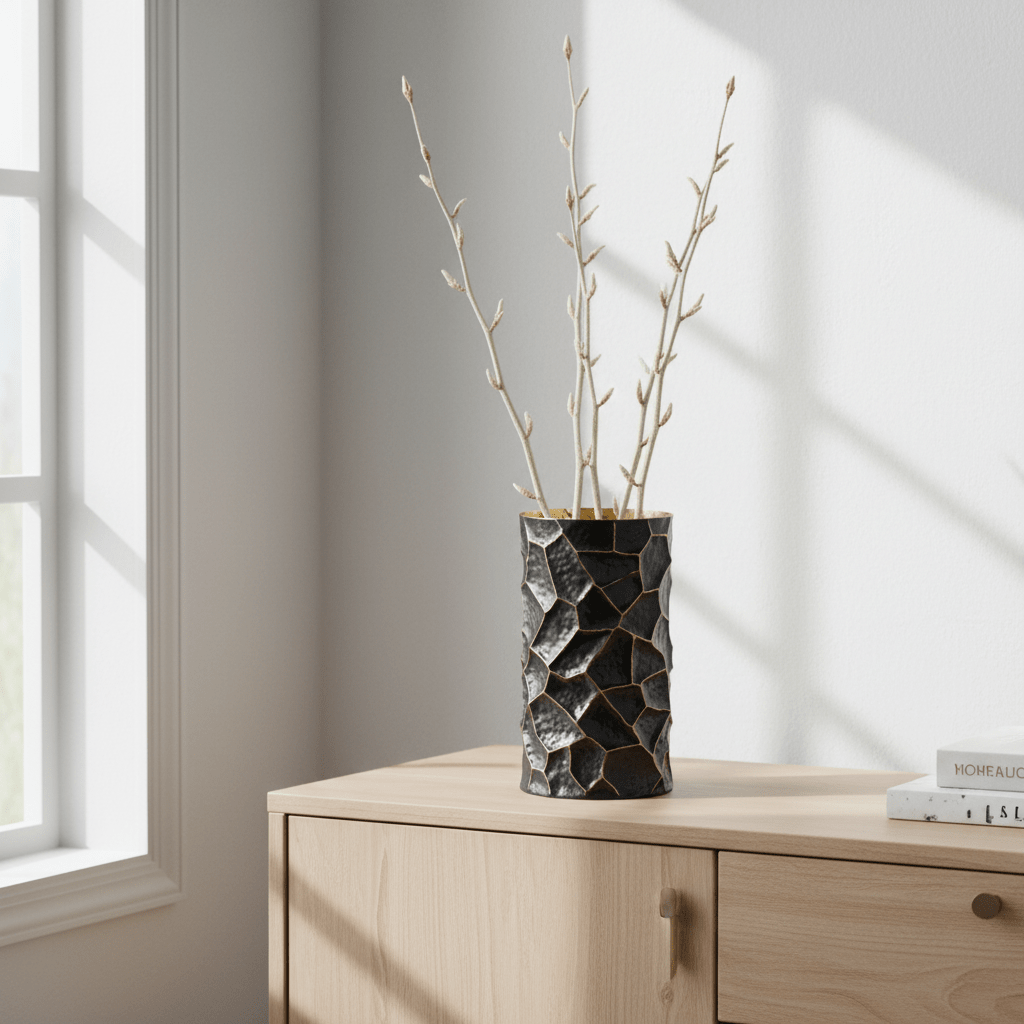 Akola Small Metal Vase In Black And Gold