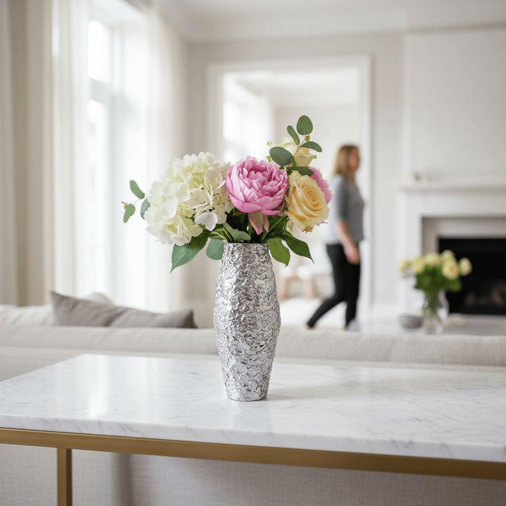 Akola Small Silver Textured Metal Vase
