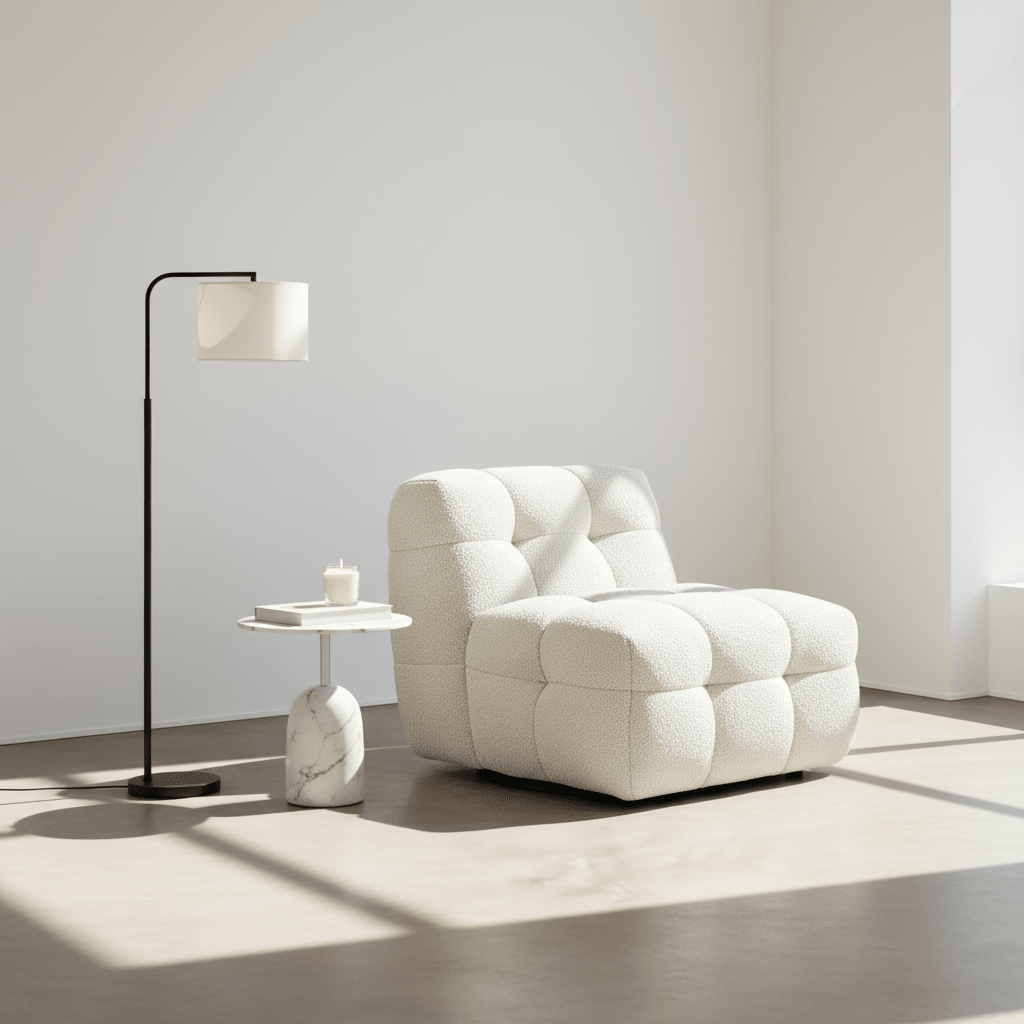 Aletheia Accent Armchair, Lounge Chair, White Boucle