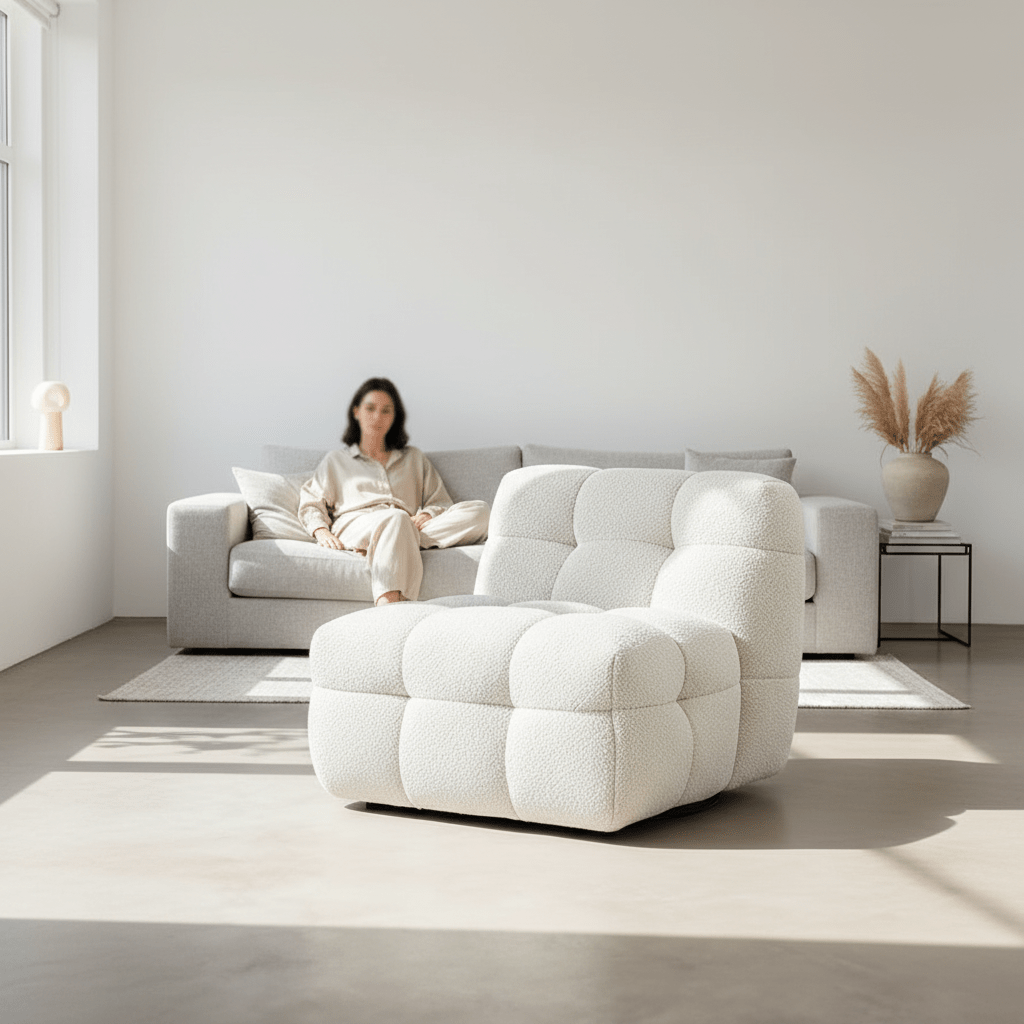 Aletheia Accent Armchair, Lounge Chair, White Boucle