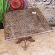Alia Square Pedestal Large Side Table Hand Carved