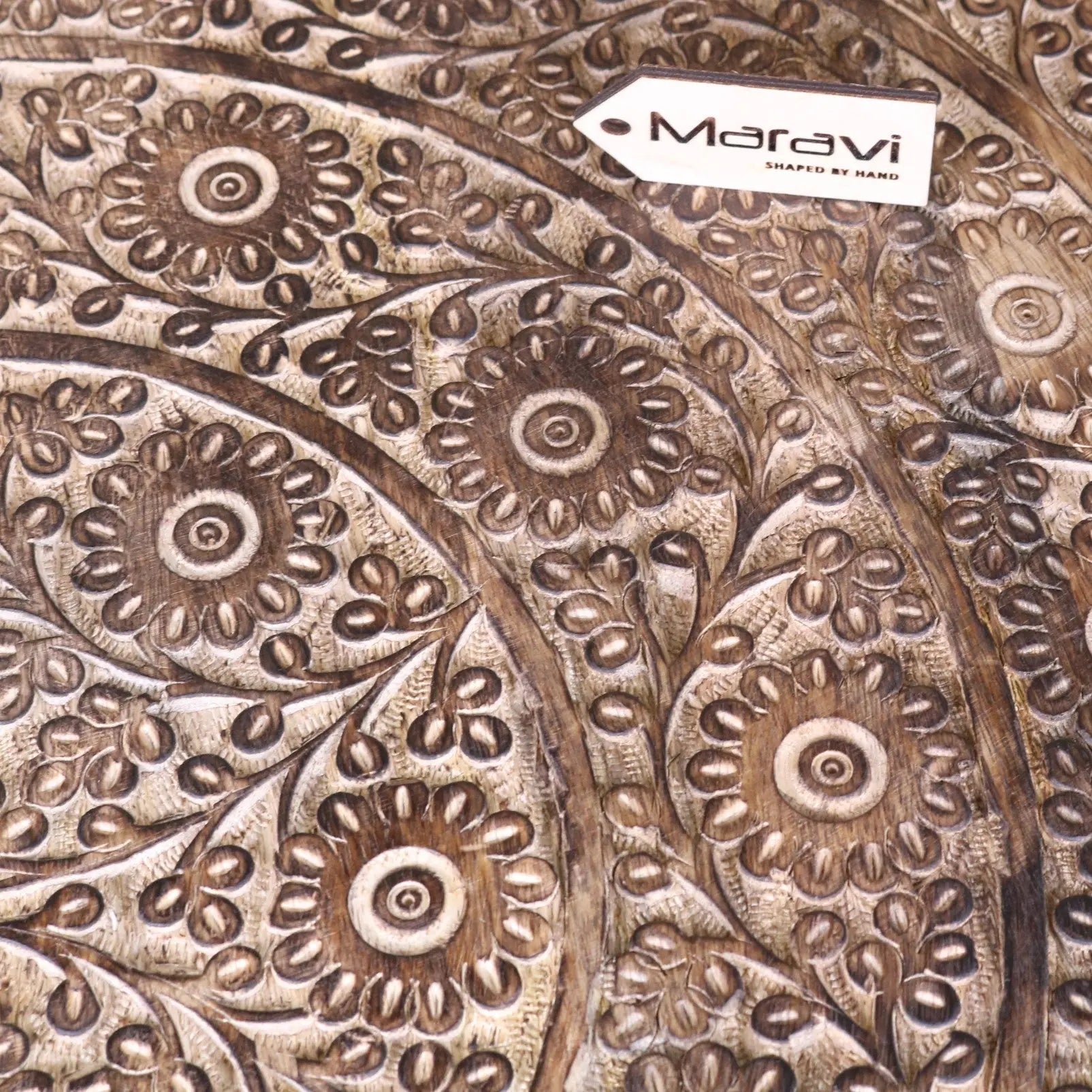 Alia Square Pedestal Large Side Table Hand Carved