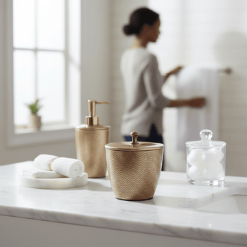 Allegra Aluminium Gold Finish 300ml Bathroom Jar