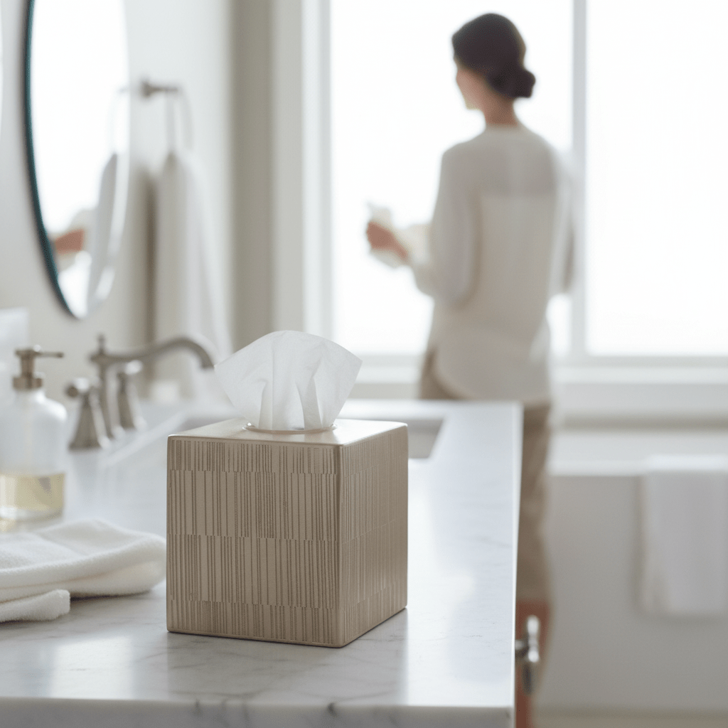 Allegra Champagne Finish Tissue Box