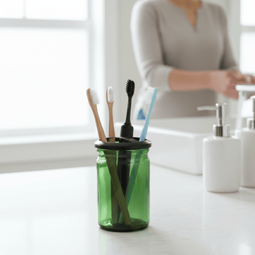 Allegra Kiara Green Glass Toothbrush Holder
