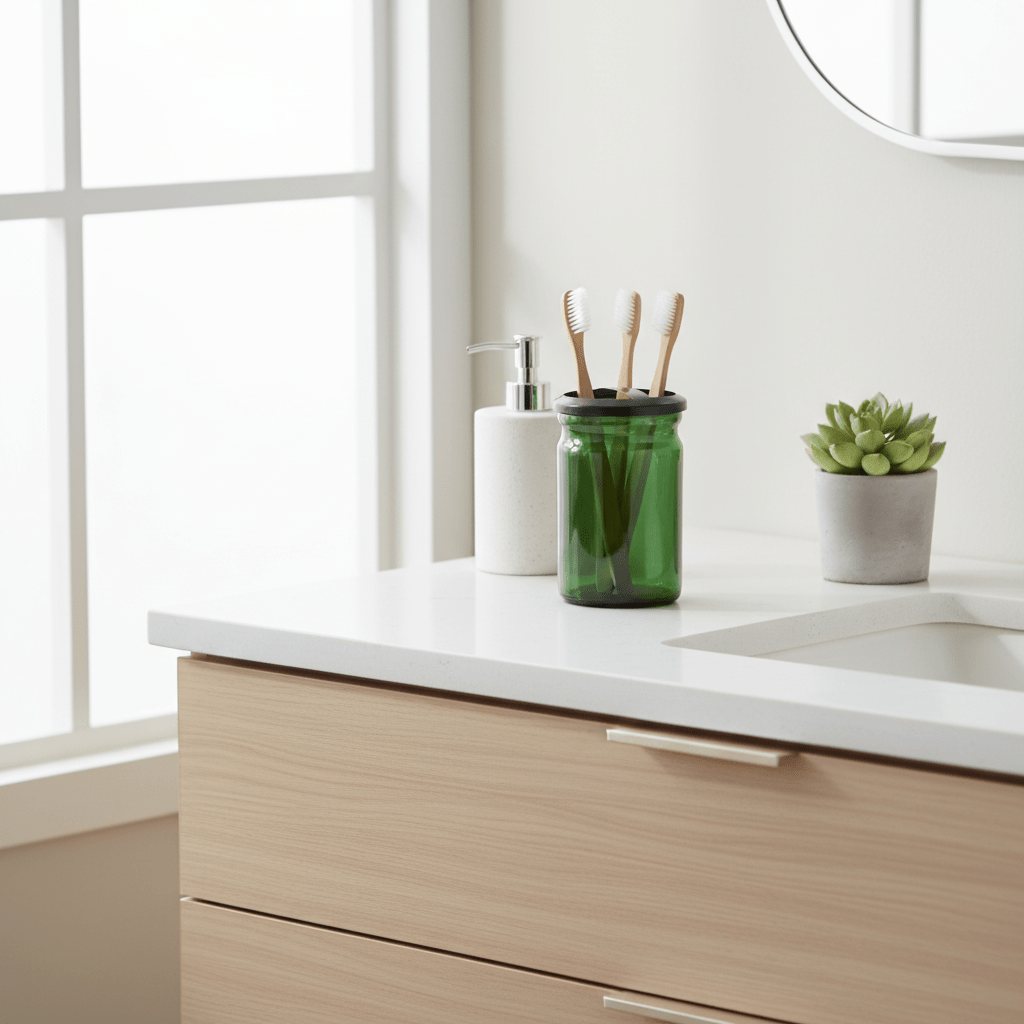 Allegra Kiara Green Glass Toothbrush Holder