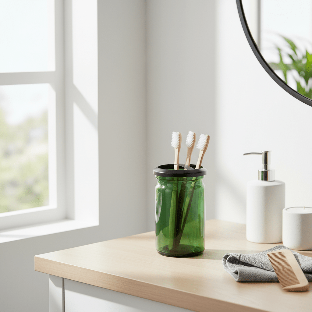 Allegra Kiara Green Glass Toothbrush Holder