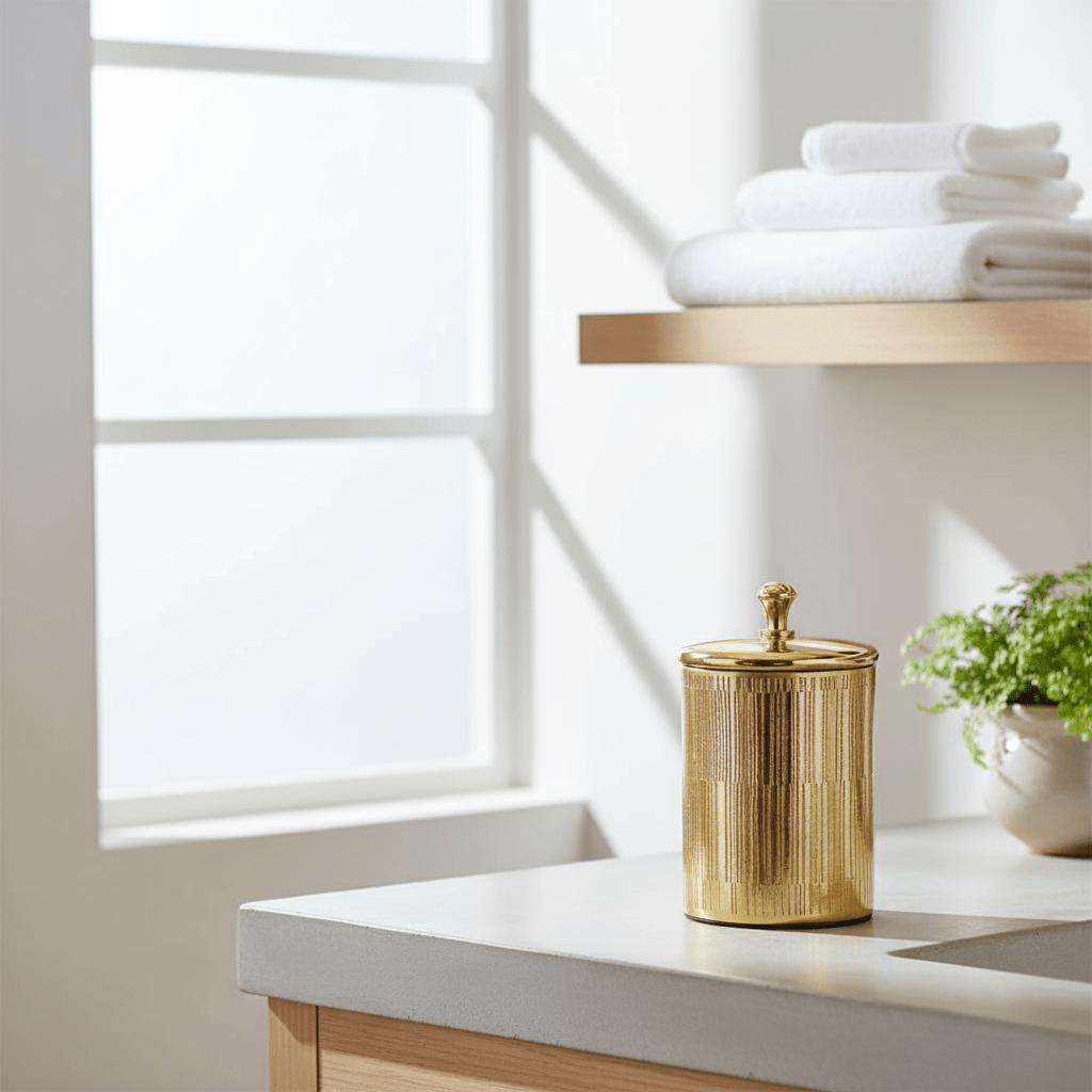 Allegra Line Effect Gold Bathroom Jar