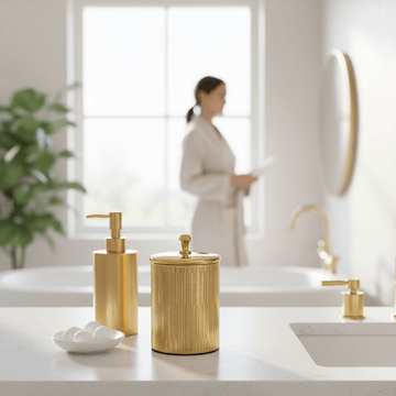 Allegra Line Effect Gold Bathroom Jar