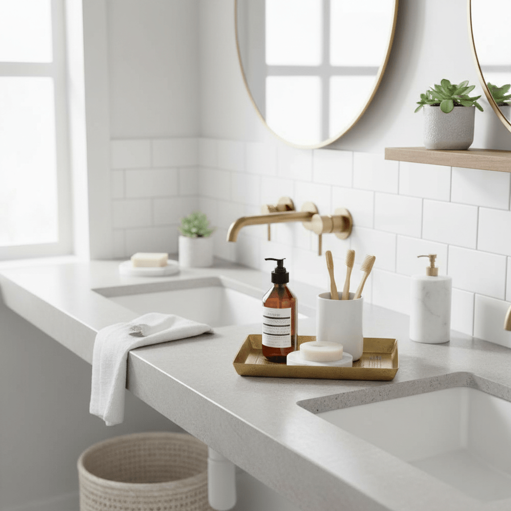 Allegra Line Effect Gold Bathroom Tray