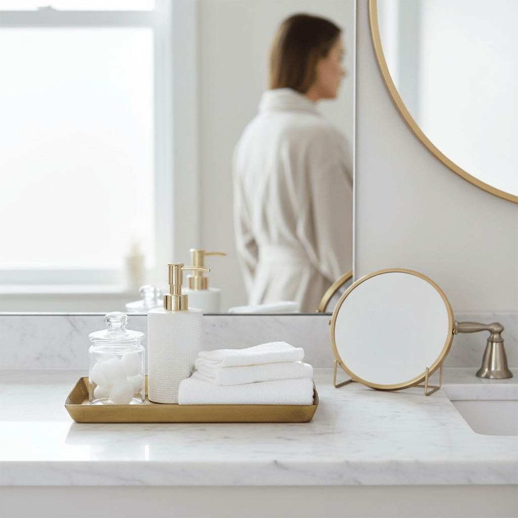 Allegra Line Effect Gold Bathroom Tray