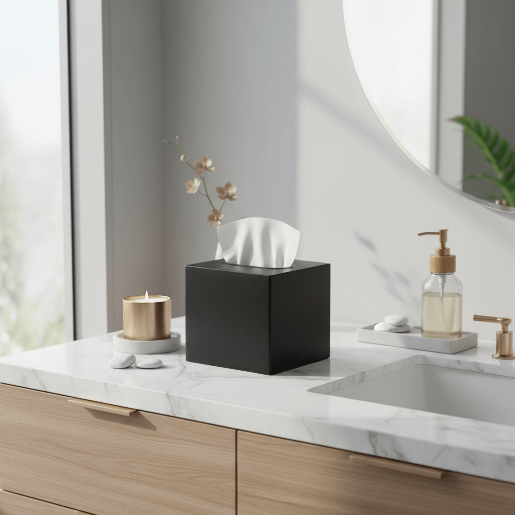 Allegra Stainless Steel Black Tissue Box