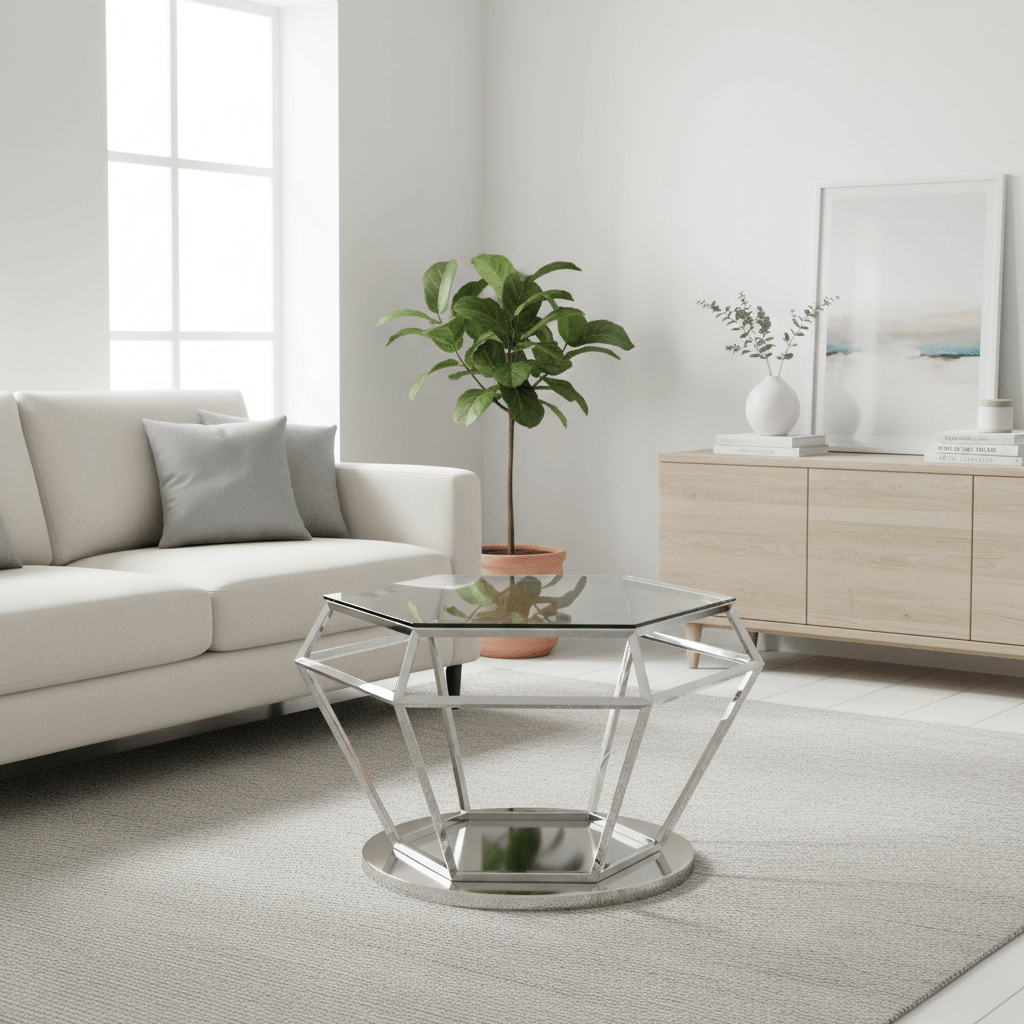 Allure Silver Finish Diamond Design End Table