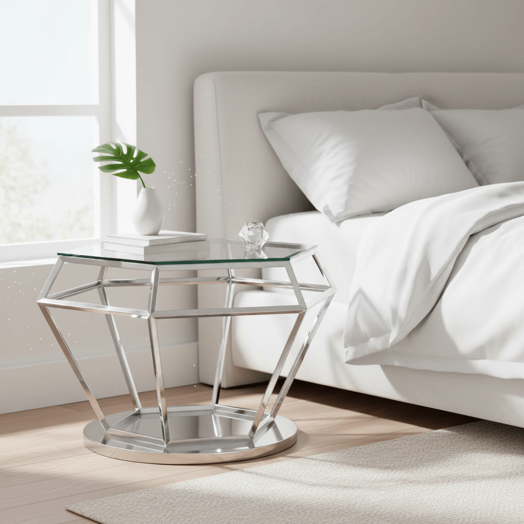 Allure Silver Finish Diamond Design End Table