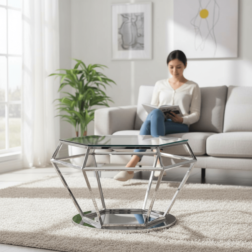 Allure Silver Finish Diamond Design End Table