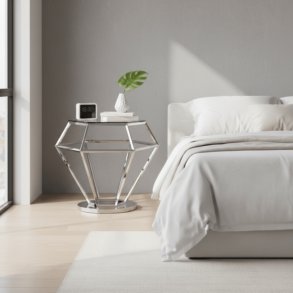 Allure Silver Finish Diamond End Table