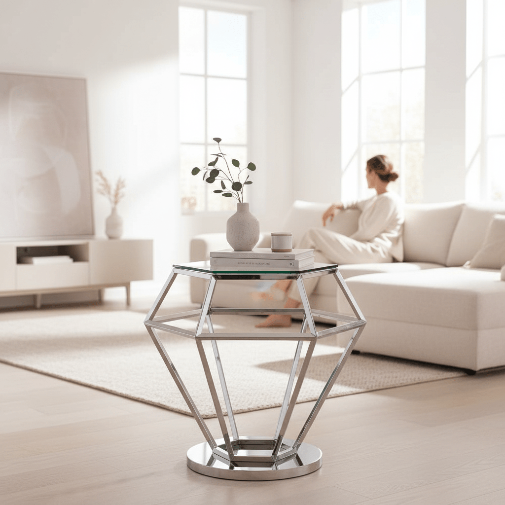 Allure Silver Finish Diamond End Table