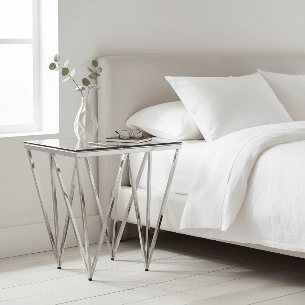 Allure Silver Finish Prismatic Legs End Table