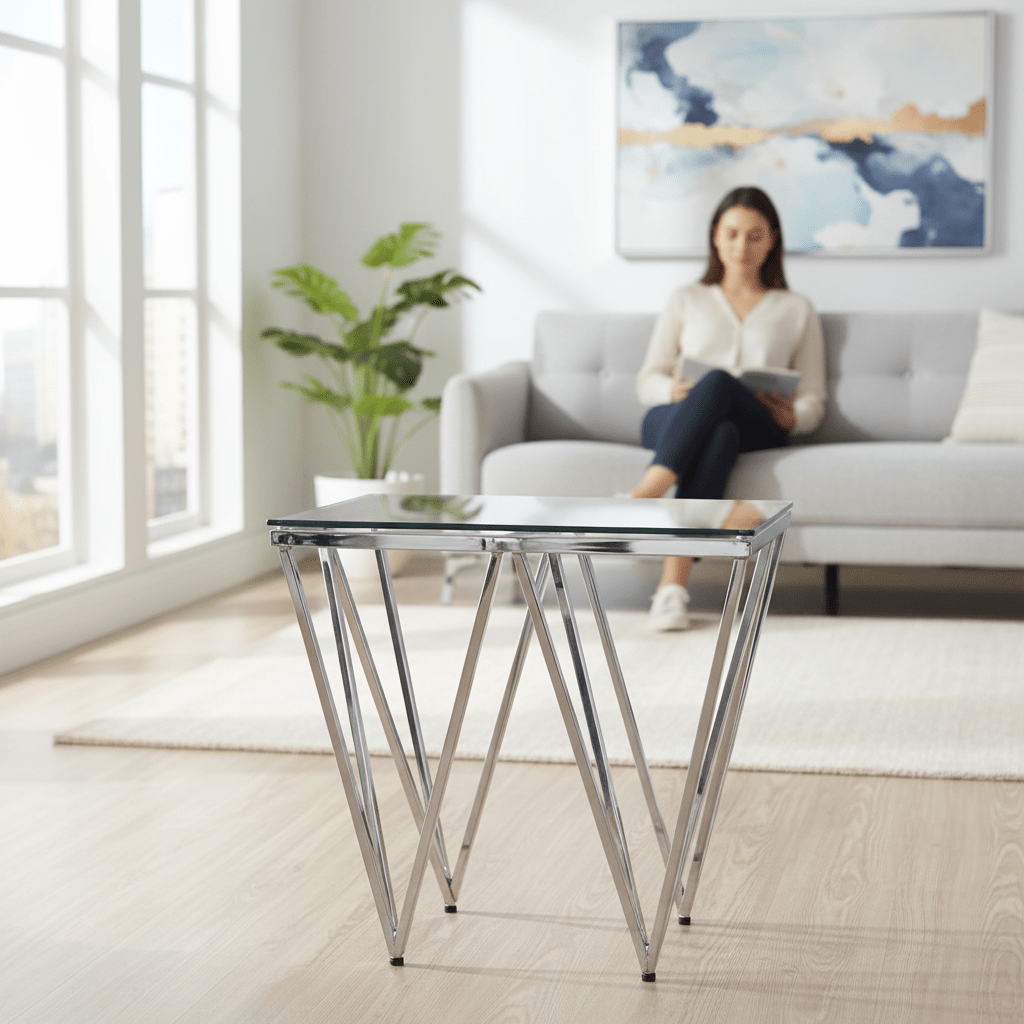 Allure Silver Finish Prismatic Legs End Table