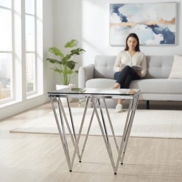 Allure Silver Finish Prismatic Legs End Table