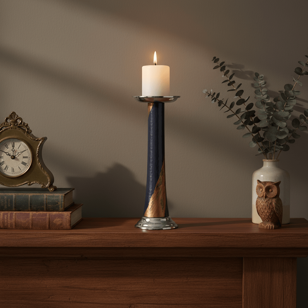 Alma Blue And Gold Candle Holder