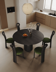 Amaia Round Pedestal Dining Table, Solid Wood, Black Or Walnut