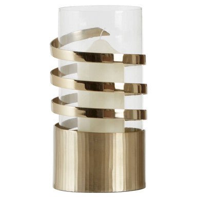 Amreli Large Vertical Textured Gold Metal Hurricane Candle Holder