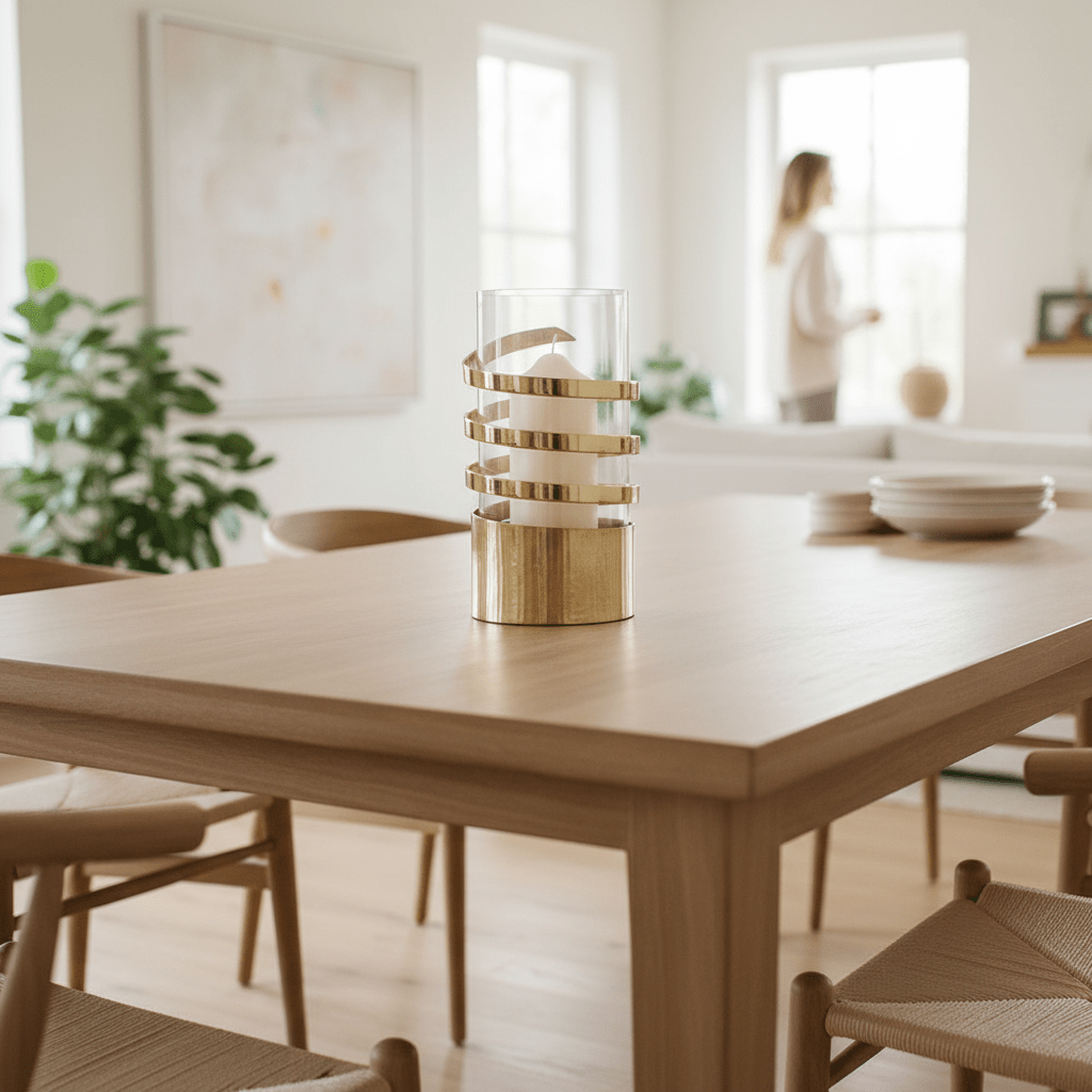 Amreli Large Vertical Textured Gold Metal Hurricane Candle Holder