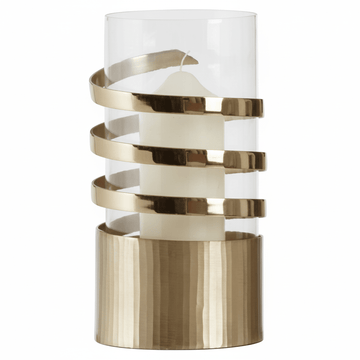 Amreli Large Vertical Textured Gold Metal Hurricane Candle Holder