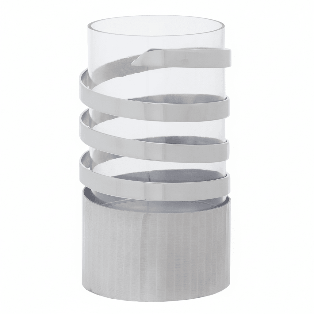 Amreli Large Vertical Textured Silver Metal Hurricane Candle Holder