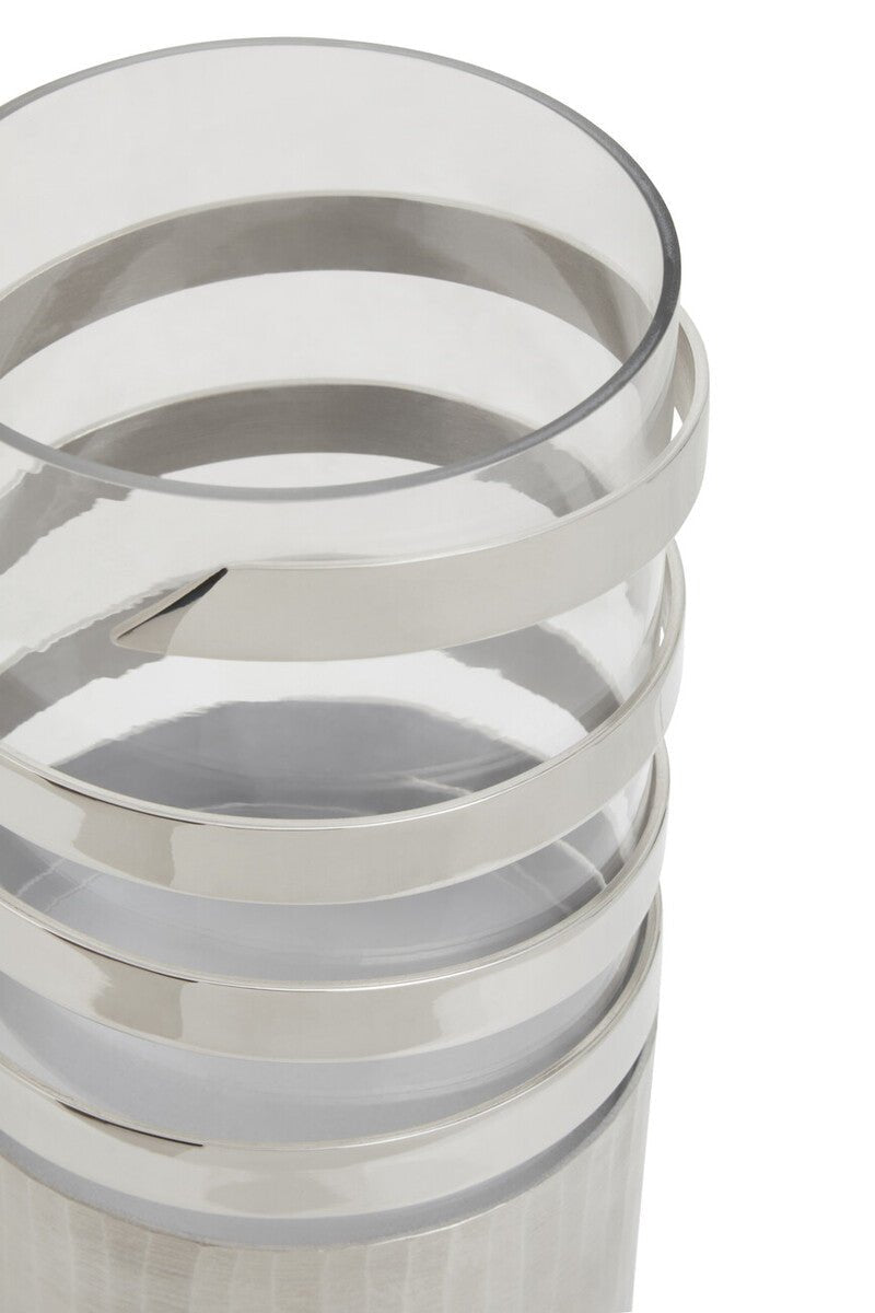 Amreli Large Vertical Textured Silver Metal Hurricane Candle Holder