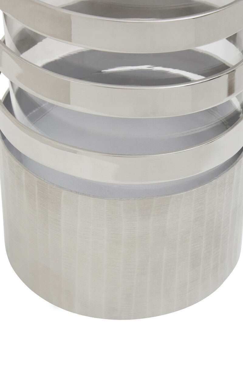 Amreli Large Vertical Textured Silver Metal Hurricane Candle Holder