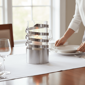 Amreli Large Vertical Textured Silver Metal Hurricane Candle Holder