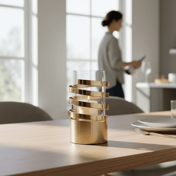 Amreli Small Vertical Textured Gold Metal Hurricane Candle Holder