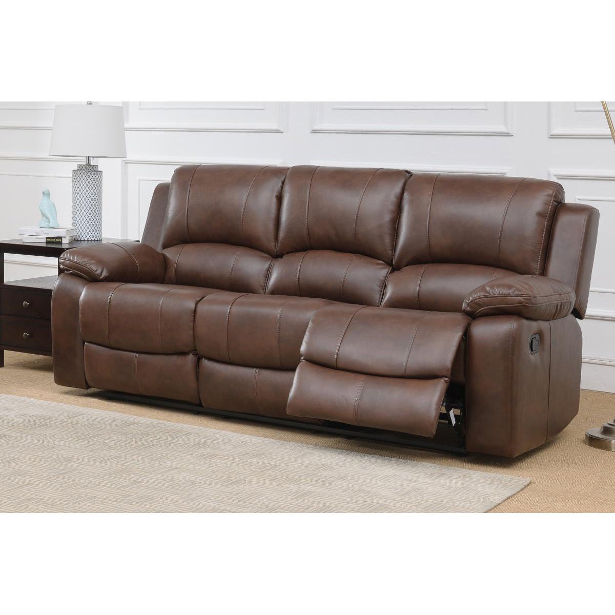 Andalusia Recliner Leather Gel & PU 3 Seater Whiskey