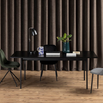 Angus Dining Table in Black 200x74cm Included 4 Carrie Swivel Dining Chairs in Sand