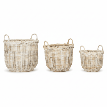 Argento Whitewash Rattan Storage Baskets - Set of 3
